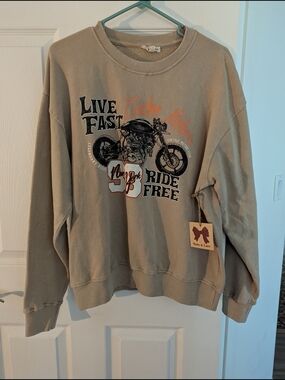Live Fast Ride Free Crewneck Sweatshirt - Taupe by Unbranded